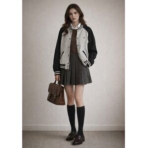 POLO RALPH LAUREN Fleece Baseball Bomber Jacket Preppy Unisex M Grey‎ Black